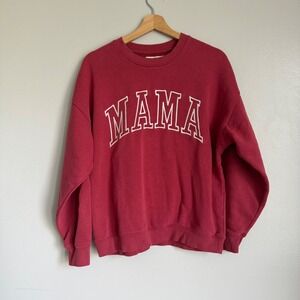 State of Mine Mama Sweatshirt Womens M Red Pink Embroidered Crewneck Pullover